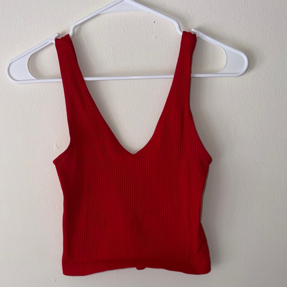 Pitaya Red Ribbed V-Neck Tank Top